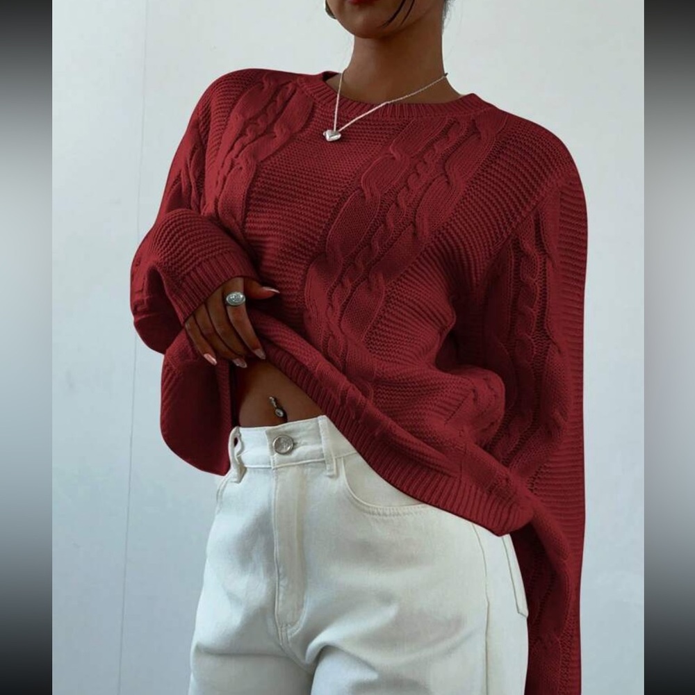Burgundy Cable Knit Sweater - Picture 7 of 7